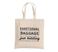 Be Buz Borsa tote per bagaglio emotivo con scritta "Just Kidding Like It Would All Fit In Here Tote - Divertente borsa per la spesa riutilizzabile in cotone per donne e uomini, Naturale, One Size