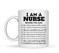 Be Buz Divertente tazza da caffè con scritta in lingua inglese "I Am A Nurse Before You Ask" FAQ Design - 325 ml ceramica bianca