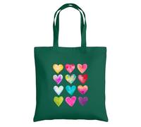 Be Buz Rainbow Hearts Tote Bag - Borsa in cotone riutilizzabile per donne e ragazzi - Borsa shopping colorata per tutti i giorni e idea regalo, Verde kelly, One Size