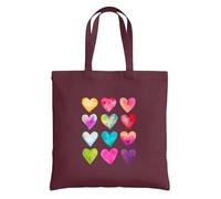 Be Buz Rainbow Hearts Tote Bag - Borsa in cotone riutilizzabile per donne e ragazzi - Borsa shopping colorata per tutti i giorni e idea regalo, Borgogna, One Size