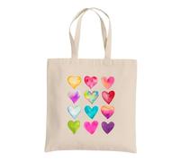 Be Buz Rainbow Hearts Tote Bag - Borsa in cotone riutilizzabile per donne e ragazzi - Borsa shopping colorata per tutti i giorni e idea regalo, Naturale, One Size