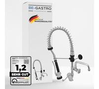 BE-GASTRO | Rubinetto Gruppo doccia con miscelatore monoforo, con leva clinica nera e rubinetto di servizio incorporato, Rubinetteria professionale set di prelavaggio stoviglie per cucine