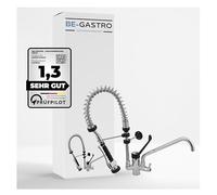 BE-GASTRO | Rubinetto Gruppo doccia con miscelatore monoforo, con leva clinica nera e rubinetto di servizio incorporato, Rubinetteria professionale set di prelavaggio stoviglie per cucine