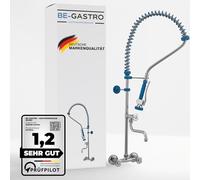 BE-GASTRO | Rubinetto professionale attacco a parete set di prelavaggio stoviglie, attacco a parete rubinetto, Gruppo doccia con miscelatore monoforo, con manopole multigiro e Rubinetteria