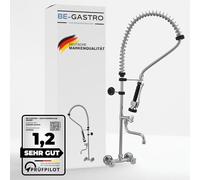 BE-GASTRO | Rubinetto professionale attacco a parete set di prelavaggio stoviglie, attacco a parete rubinetto, Gruppo doccia con miscelatore monoforo, con manopole multigiro e Rubinetteria