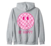 Be Happy, Camicia Rosa a Scacchi con Faccina Sorridente per la Pace Felpa con Cappuccio
