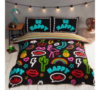 Rapport Home - Set copripiumino e federa Be Happy Neon Effetto Segni doppio policotone nero 2 pezzi