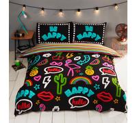 Rapport Art Funky Neon - Set Copripiumino Reversibile a Righe, in Policotone, 3 pezzi, per Letto King Size, Colore: Nero