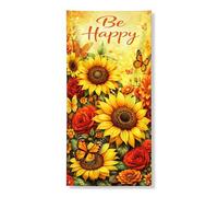 Be Happy, striscione decorativo per porta, vivace girasole e farfalla, decorazione floreale per porta d'ingresso, per interni ed esterni, festival autunnali, forniture per vacanze 91 x 182 cm