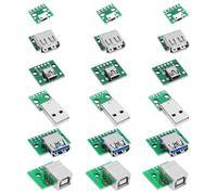 Be In Your Mind 18pcs USB a DIP Breakout Adapter Converter Mini 5p USB/2.54 mm 4p/USB 2.0 4p/USB 3.0 Flat/Micro USB Tipo B/USB Type-B Square PCB Power Breakout Board Module