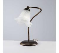 Lumetto 1 Luce Alice Ferro Battuto Marrone E Oro Vetro Bianco