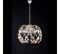 Lampadario Shabby 3 Luci Ferro Battuto Avorio Oro Con Foglie E Cristalli