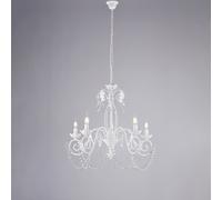 Lampadario in ferro laccato bianco con decorazione effetto shabby chic e strass in cristallo 5 luci
