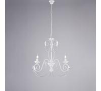 Lampadario in ferro laccato bianco con decorazione effetto shabby chic e strass in cristallo 3 luci