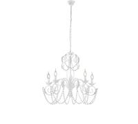 Lampadario in ferro laccato bianco con decorazione effetto shabby chic e strass in cristallo 5 luci