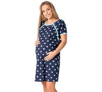 Be Mammy Camicia da notte da donna per gravidanza e allattamento con bottoni BE20-287, Cuore turchese blu scuro, M