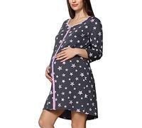 Be Mammy Camicia da Notte di maternità da Donna con Manica 3/4 e Funzione di Allattamento (Grafite Stelle Rosa, XXL)