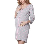 Be Mammy Camicia da Notte di maternità da Donna con Manica 3/4 e Funzione di Allattamento (Melange-Cuori (Rosa), XXL)
