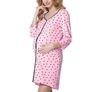 Be Mammy Camicia da Notte di maternità da Donna con Manica 3/4 e Funzione di Allattamento (Rosa-Pois (Grafite), XL)