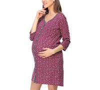Be Mammy Camicia da Notte di maternità da Donna con Manica 3/4 e Funzione di Allattamento (Stelle Bianca (Rosso Vinaccia), XXL)