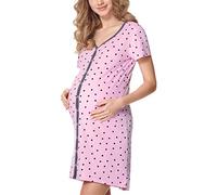 Be Mammy Camicia da Notte di maternità da Donna con Maniche Corte con Funzione di Allattamento al Seno (Pois Rosa (Grafite), XXL)