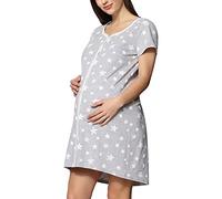 Be Mammy Camicia da Notte di maternità da Donna con Maniche Corte con Funzione di Allattamento al Seno (Crema di Stelle Melange, XXL)