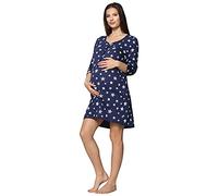 Be Mammy Camicia da Notte Premaman Funzione Allattamento BE20-176 (Navy Stelle Blu, S)