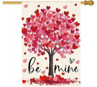 Be Mine - Bandiera per la casa di San Valentino, 71 x 101 cm, double-face, con albero a forma di cuore con cuori rossi/rosa e scritta "be mine" per anniversario romantico