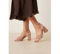 Be Mine - Divaa - Sandali da sposa plissé con tacco largo in raso color cipria-Rosa 41