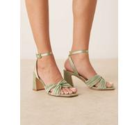 Be Mine - Divaa - Sandali da sposa plissé con tacco largo in raso color salvia-Verde 36