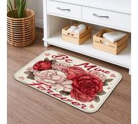 Be Mine Forever - Tappetino da bagno con motivo floreale, ad asciugatura rapida, motivo vintage con rose e cuori, assorbente, antiscivolo, lavabile, per San Valentino, 50 x 81 cm