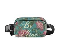 Be Mine - Marsupio con motivo floreale William Morris, color foglia di tè e pesca, alla moda, per uomo e donna, mini borsa a tracolla con cinghia regolabile per allenamento, corsa, escursionismo