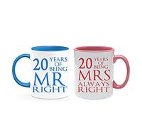 Be Mr Right & Mrs Always Right Set di 2 tazze colorate per anniversario di matrimonio, San Valentino, 20 anni