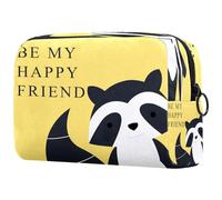 Be My Happy Friend - Trousse per cosmetici da donna, con motivo procione, borsa da viaggio grande per trucchi, pratica borsa organizer con cerniera, Multi, 18.5x7.5x13cm/7.3x3x5.1in, Beauty case