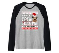 Be Nice To Me I Know Santa Airedale Terrier Dog Christmas Maglia con Maniche Raglan