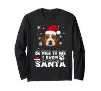 Be Nice To Me I Know Santa Basset Hound Dog Christmas Xmas Maglia a Manica