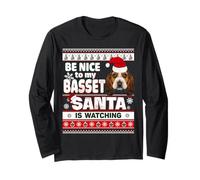 Be Nice To Me I Know Santa Basset Hound Dog Christmas Xmas Maglia a Manica