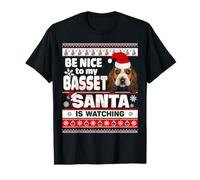 Be Nice To Me I Know Santa Basset Hound Dog Christmas Xmas Maglietta