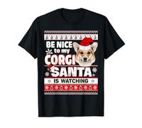 Be Nice To Me I Know Santa Corgi Dog Christmas Xmas Maglietta
