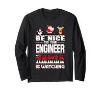 Be Nice To The Engineer Santa Is Watching Funny Christmas Maglia a Manica