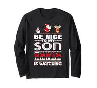 Be Nice To The Son Santa Is Watching Family Christmas Maglia a Manica