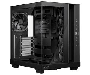 be quiet! Light Base 500 Black PC Case completamente in vetro frontale e finestra laterale, vetrina, design a doppia camera, 4 ventole PWM Pure Wings 3, no RGB, design connessione posteriore