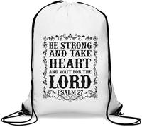 Be Strong and Take Heart and Wait for The Lord Psalm 27 - Sacca da palestra casual, con coulisse, colore: bianco, bianco, Taglia unica