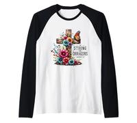 Be Strong Cristiano Croce Fiori Versi Bibbia Maglia con Maniche Raglan