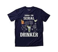 BE TECH - T-Shirt Uomo Sono Un Serial Dinker - Frasi Ironiche Ottima da Regalare - Idea Regalo! (Blu, L)