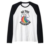 Be The Rainbow Carino Retro Cartoon Nube Positive Vibes Maglia con Maniche Raglan