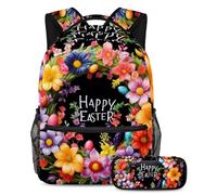 Be The Talk of the School, set di 2 zainetti e astuccio di grande capacità, con ghirlanda di Pasqua nera, Multicolore, B：29.4x20x40cm P：19x7.5x3.8cm, Zaini Daypack