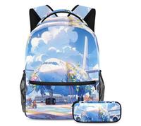 Be The Talk of the School, set di 2 zainetti e astuccio di grande capacità, motivo aereo, Multicolore, B：29.4x20x40cm P：19x7.5x3.8cm, Zaini Daypack