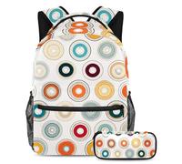 Be The Talk of the School, set di 2 zainetti e astuccio di grande capacità, motivo con dischi colorati, Multicolore, B：29.4x20x40cm P：19x7.5x3.8cm, Zaini Daypack
