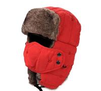 BE-TOOL Cappello bomber invernale unisex 3-in-1 con scaldacollo, paraorecchie e copertura integrale del viso rimovibile, cappello trapper antivento per sci e ciclismo, Rosso, Taglia unica